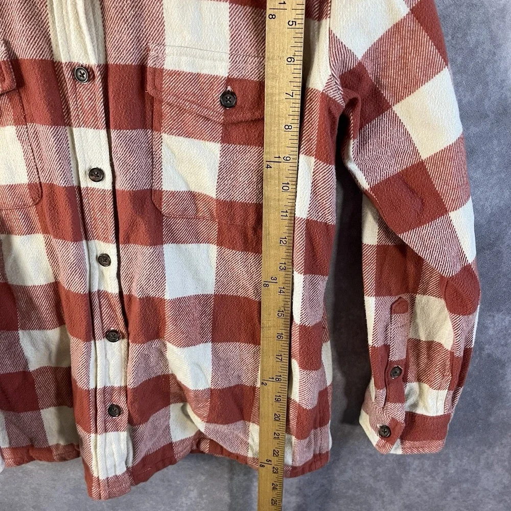 Marine Layer Flannel Shirt Mens Small Red Cream Buffalo Plaid Button Down 14855